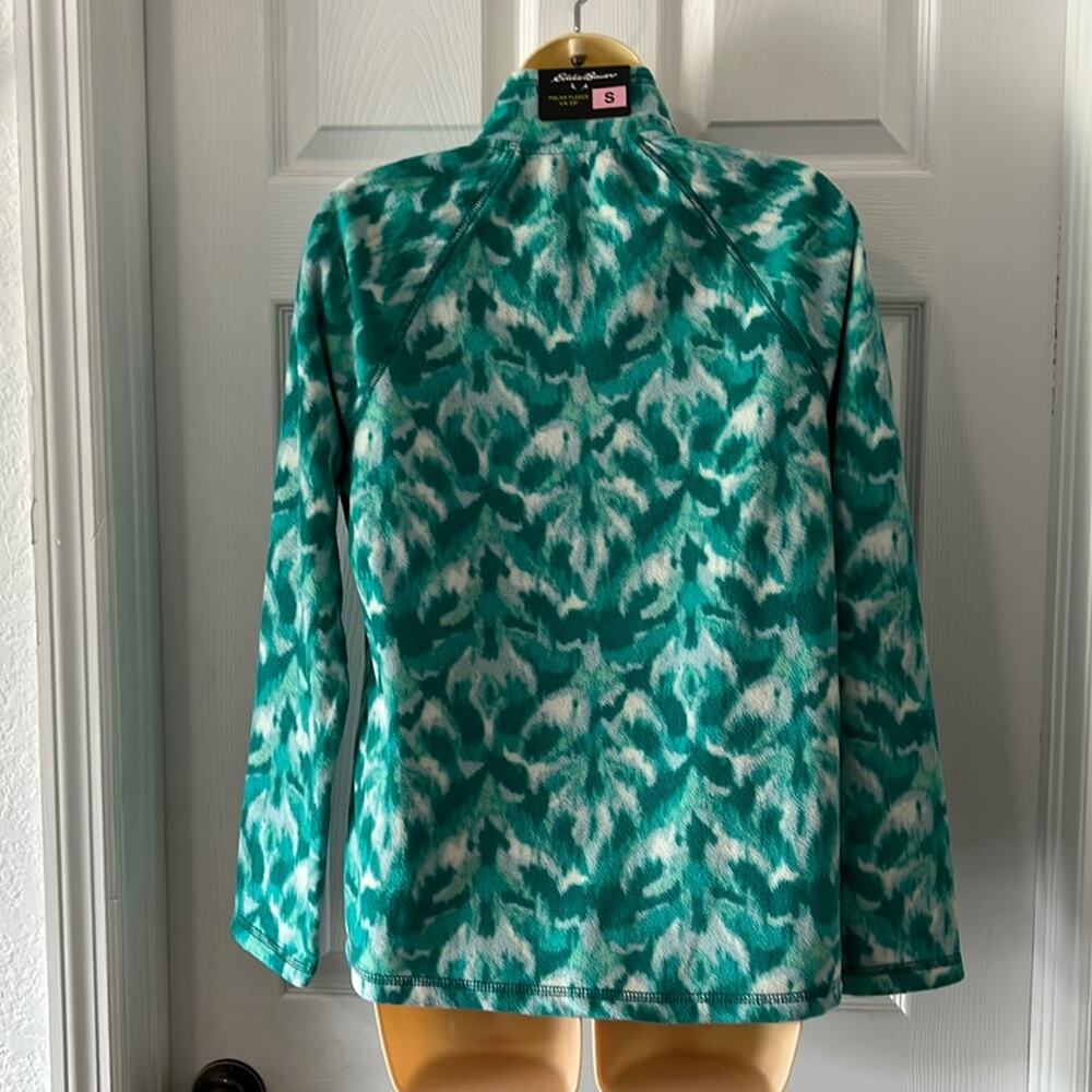 Eddie Bauer Turquoise Leaf Ikat Print Lightweight Fleece 1/4 Zip Pullover Size S - Picture 3 of 11